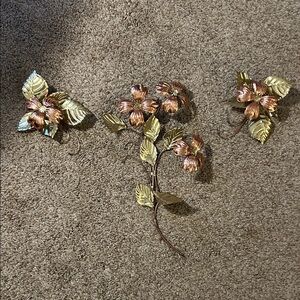 Homco Brass and Copper Dogwood Leaf Wall Decor 3 pieces